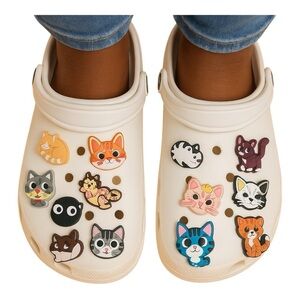 Set of 13 Cat-Themed Croc Charms – Adorable Cartoon Kitty Shoe Accessories